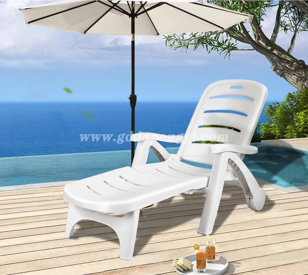 Wholesale outdoor furniture white plastic folding beach chair adjustable LLDPE sun lounger equipped 