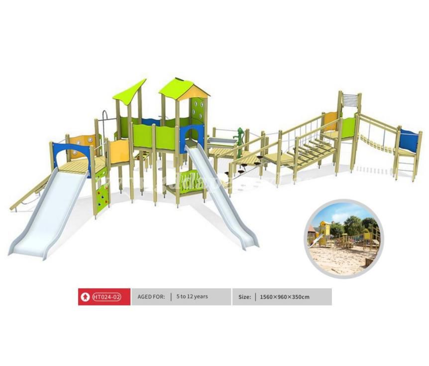 Garden Playhouse Customized Children Wooden Outdoor Playgrounds Slide Set HT024-02